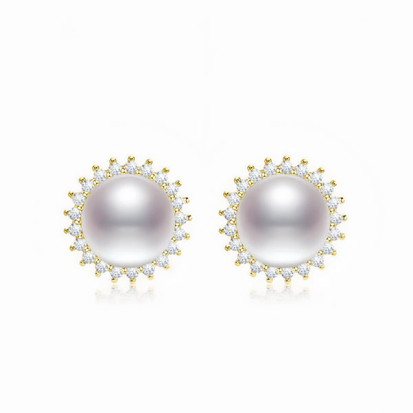 Sunflower Akoya Pearl Stud Earrings – 18K Gold Vermeil / Sterling Silver